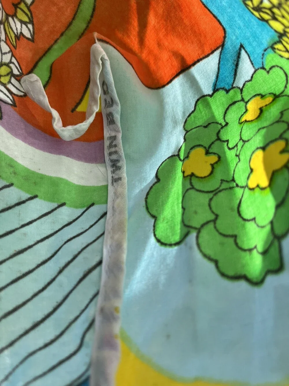 VTG Groovy Noah Ark Vintage Twin Fitted Bed Sheet Mod Psychedelic Colorful Sears